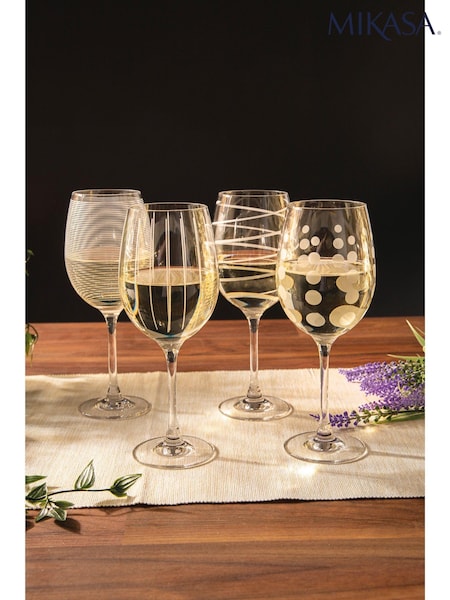Mikasa Set of 4 Clear Etched Gold Crystal White Wine Glasses (AT8000) | €57