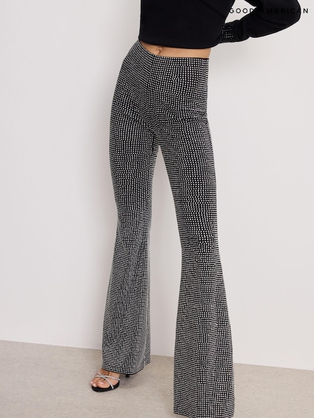 Good American Black Crystal Pull On Flare Leggings (AT8018) | R$ 2,220