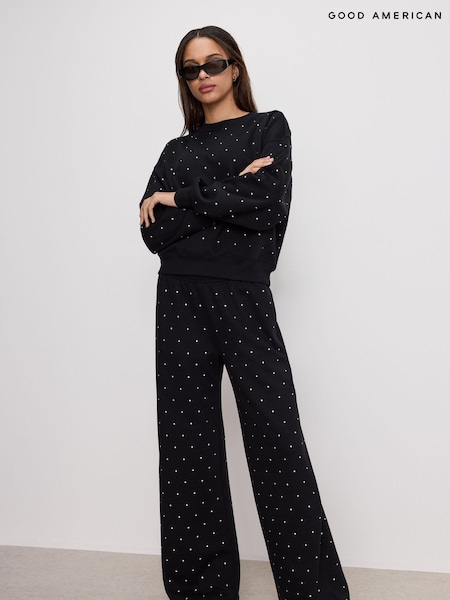 Good American Black Crystal Wide Leg Sweatpants (AT8020) | €133