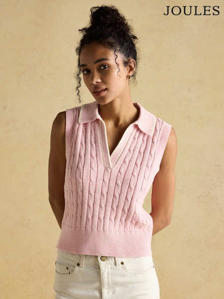 Joules Janey Pink Cotton Collared Cable Tank (AT8027) | R$ 475