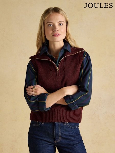 Joules Nancy Wine Red Quarter Zip Collared Knitted Vest (AT8030) | €72