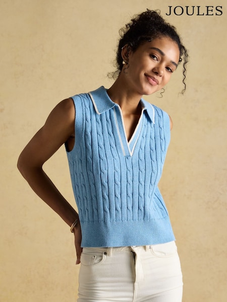Joules Janey Blue Cotton Collared Cable Tank (AT8038) | R$ 475