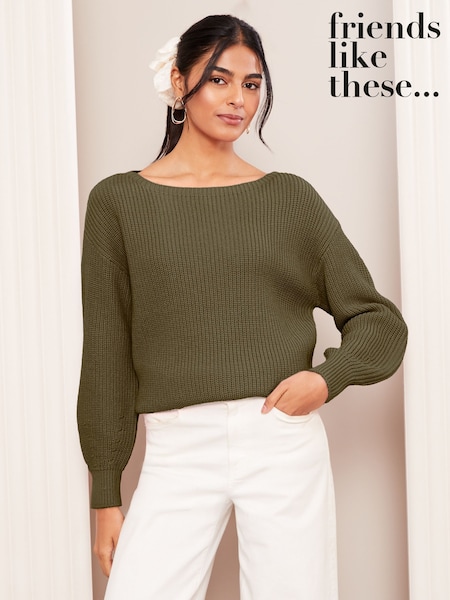 Friends Like These Khaki Green Off The Shoulder Jumper (AT8049) | €31