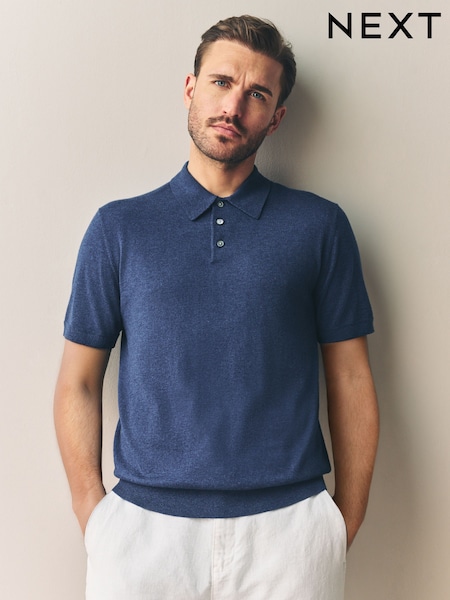Navy Blue Regular Fit SUPIMA® Cotton/Cashmere Blend Signature Short Sleeve Knit Polo Shirt (AT8098) | €73