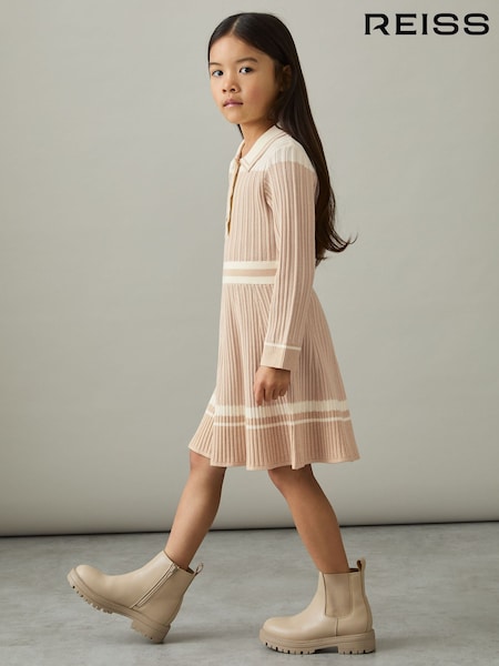 Reiss Colette Rib-Knit Pointelle Flared Dress (AT8149) | ‏490 د.إ.‏