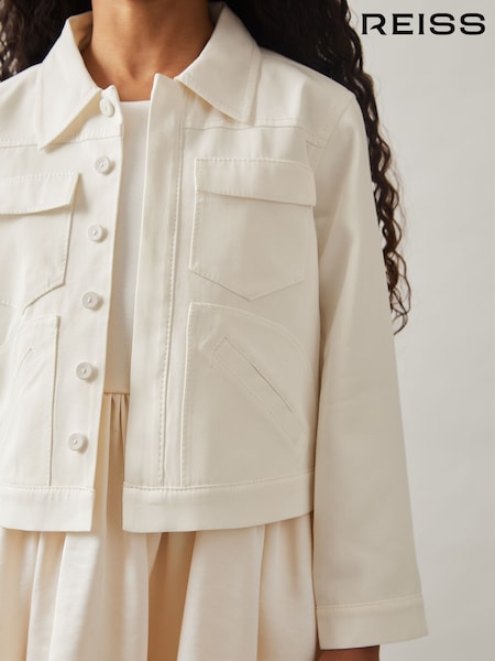 Reiss Ivory Joss 9-13 yrs Button-Through Cropped Shirt Jacket (AT8159) | €125
