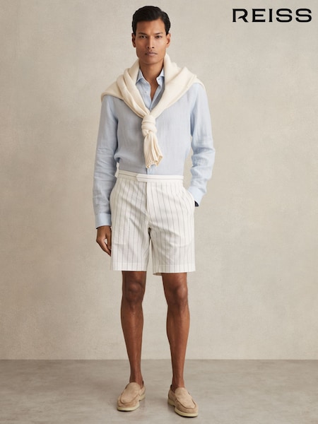 Reiss White/Navy Regatta Cotton-Blend Pinstripe Shorts (AT8169) | AZN 246