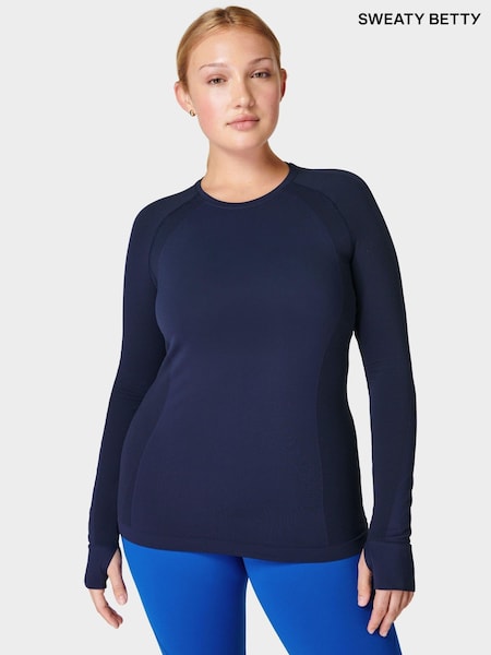 Sweaty Betty Blue Grey Athlete Seamless Workout Long Sleeve Top (AT8189) | €50
