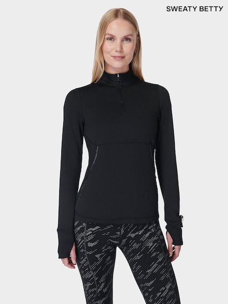 Sweaty Betty Black Green Therma Boost Running Half Zip Sweatshirt (AT8215) | €72