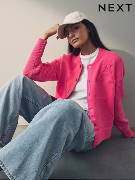 Pink Knitted Bomber Jacket Cardigan (AT8375) | €54