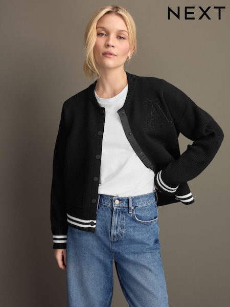 črna - Knitted Bomber Jacket Cardigan (AT8376) | € 31