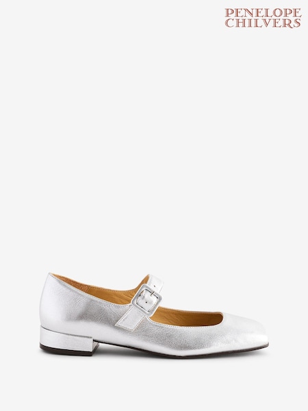 فضي - Penelope Chilvers Silver Low Mary Jane Leather Shoes (AT8414) | ‏1٬332 ر.س.‏
