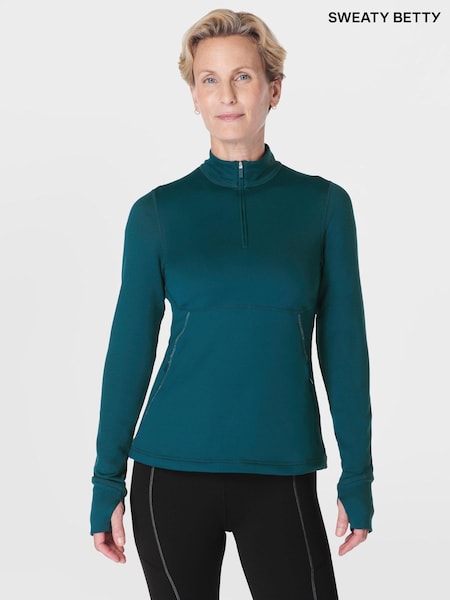 Sweaty Betty Green Green Therma Boost Running Half Zip Sweatshirt (AT8437) | €72