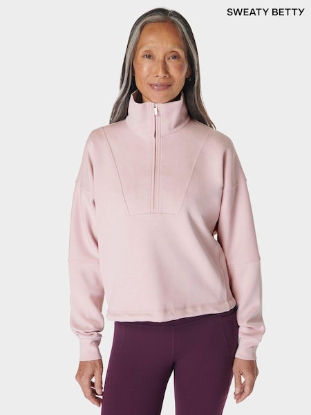 Sweaty Betty Pink Sand Wash Funnel Neck Half Zip Sweatshirt (AT8439) | €73