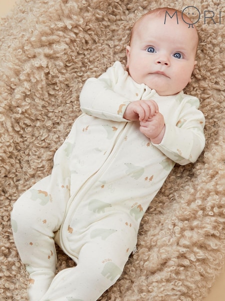 MORI Cream Polar Bear Zip Up Christmas Sleepsuit (AT8459) | kr478