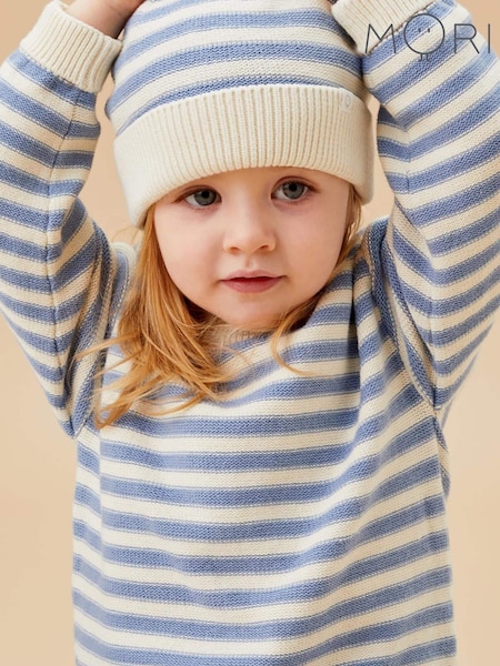 MORI Blue Stripe 100% Cotton High Neck Cosy Jumper (AT8463) | R$ 390 - R$ 420