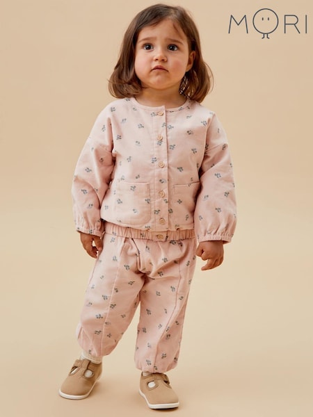 MORI Pink Floral 100% Organic Cotton Pretty Cord Trousers (AT8465) | €17.50 - €18.50