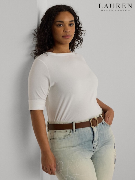 Off White - Lauren Ralph Lauren Judy Stretch Cotton Boatneck T-Shirts (AT8468) | 83 €