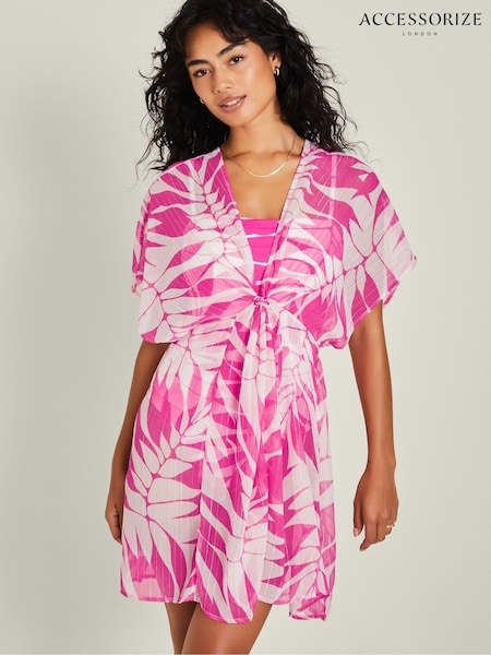 Accessorize Pink Palm Print Chiffon Beach Kaftan Dress (AT8507) | €23