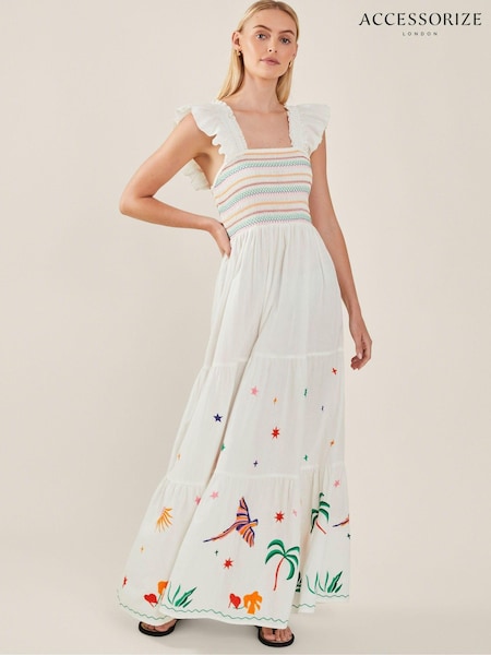 Accessorize Natural Embroidered Hem Maxi Dress (AT8509) | €43