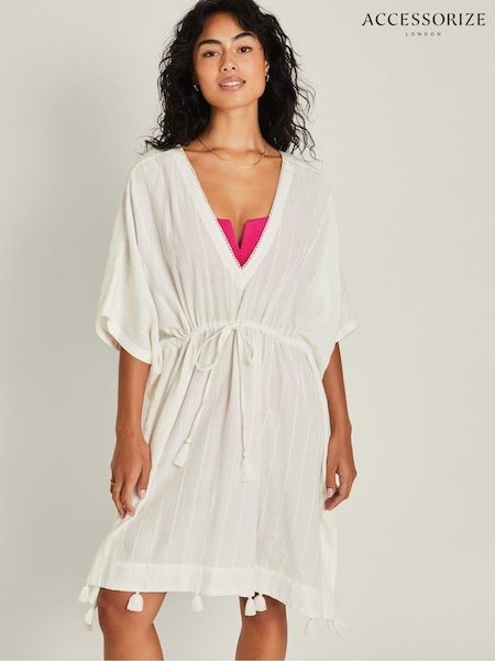Accessorize White Glitter Stripe Beach Kaftan Dress (AT8512) | €49
