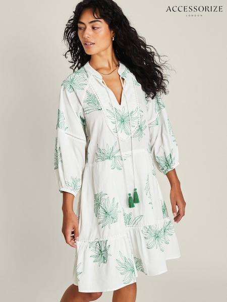Accessorize 100% Cotton Embroidered Palm Print Mini Dress (AT8522) | ‏213 ر.ق.