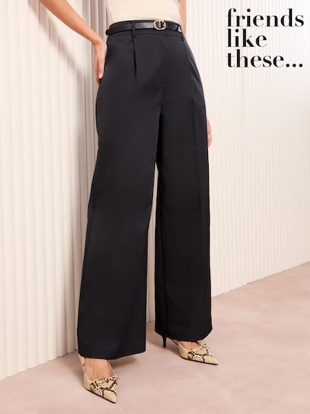 Friends Like These Black Wide Leg Tailored Pleat Front Trousers With Belt (AT8525) | €58