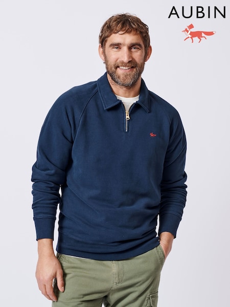Aubin Navy Dunster Zip Neck 100% Cotton Sweatshirt (AT8534) | €126