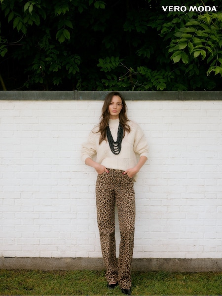 VERO MODA Brown High Waisted Wide Fit Leopard Print Stretch Jeans (AT8536) | €60