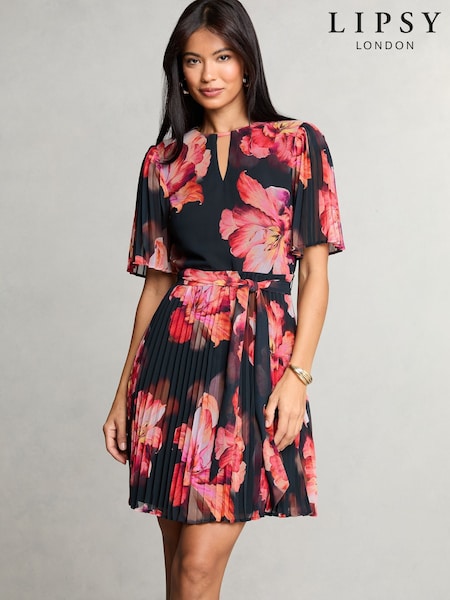 Schwarz - Lipsy Floral Pleated Mini Shift Dress (AT8545) | 101 €