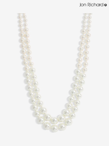 Jon Richard Tone Double Row Graduated Pearl Collar Necklace (AT8589) | 223 LEI