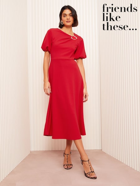 Friends Like These Red Short Sleeve Buckle Detail Tailored Dress (AT8617) | ₪221