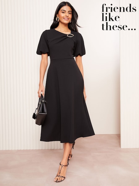 Friends Like These Black Short Sleeve Buckle Detail Tailored Dress (AT8619) | ₪221