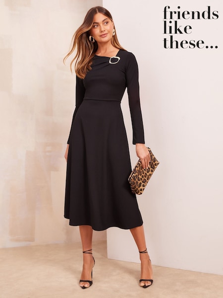 Friends Like These Long Sleeve Buckle Tailored Midi Dress (AT8621) | €30