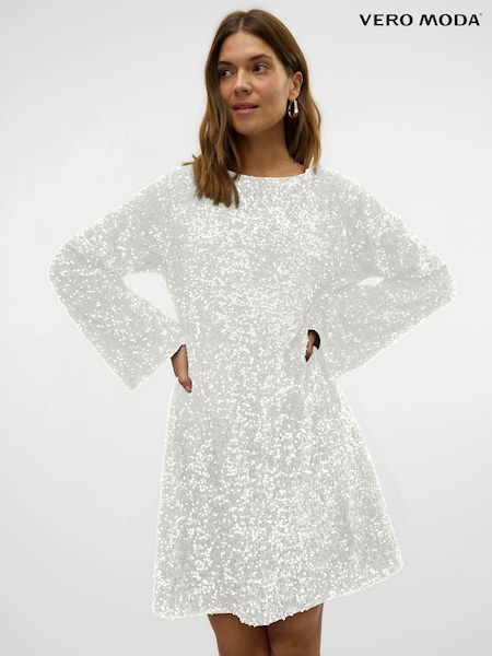 VERO MODA White Bow Back Velvet Sequin Mini Dress (AT8624) | €50