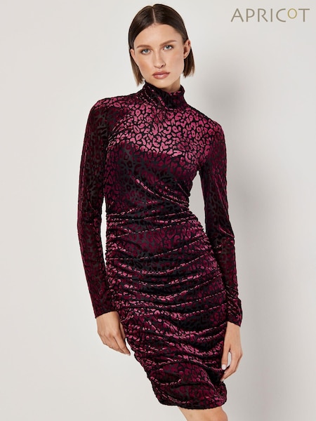 Apricot Red Animal Print Jacquard Ruched Dress (AT8636) | €59