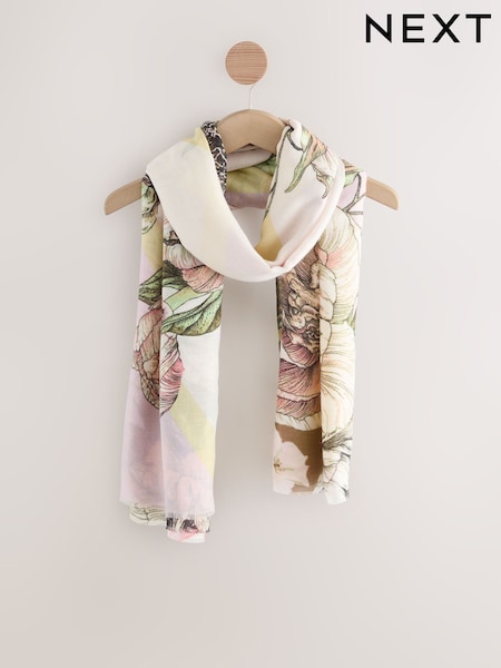 Yellow/Lilac Floral Print Lightweight Scarf (AT8736) | ₪47