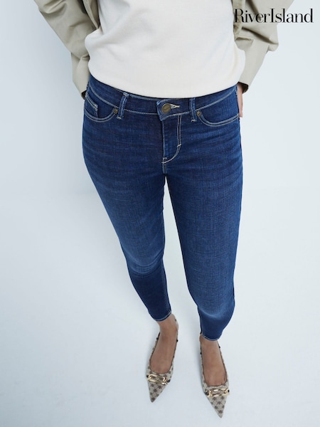 River Island Dark Blue Petite Mid Rise Bum Sculpt Skinny Jeans (AT8987) | $91