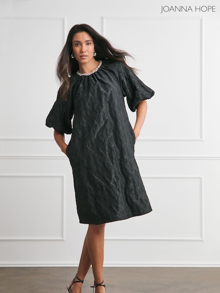 Joanna Hope Jacquard Shift Black Dress With Diamante Trim (AT9040) | €113