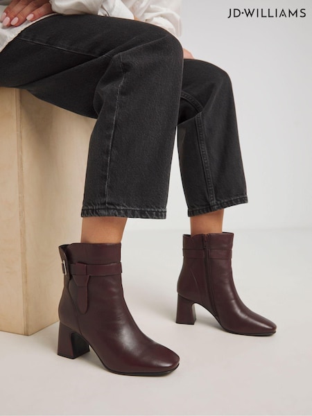 JD Williams Red Heeled Leather Boots With Wrap Around Detail In Wide Fit (AT9160) | €50