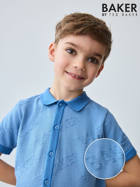 Baker by Ted Baker Blue 100% Cotton Knitted Textured Shirt and Shorts Set (AT9272) | €50 - €57