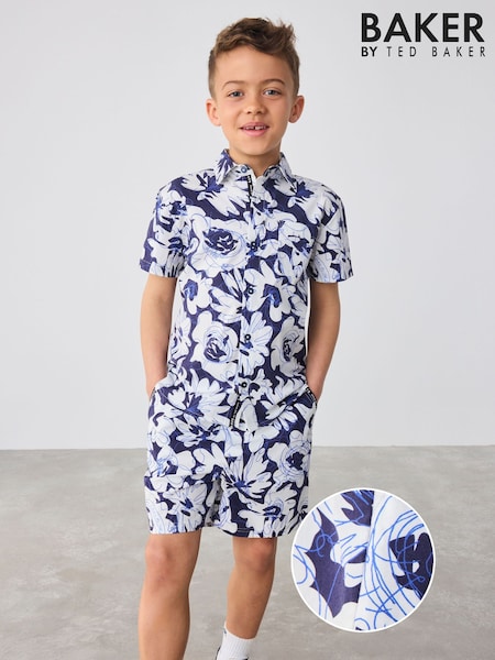 Baker by Ted Baker Blue Floral Print Shirt and Shorts Set (AT9273) | €51 - €58