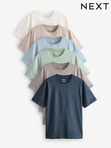 Ecru/Blue/Green/Neutral Mushroom/Grey/Stone Regular Fit Essential Cotton T-Shirts 6 Pack (AT9276) | SGD 80