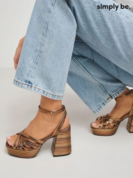 Simply Be Brown Wide Fit Feature Platform Heels (AT9326) | AED137