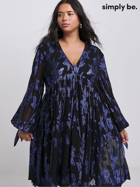 Simply Be Black Jacquard Smock Dress (AT9327) | 207 QAR