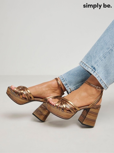 Simply Be Brown Multi Strap Platform Sandals In Extra Wide Fit (AT9336) | 116 QAR