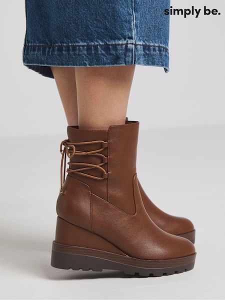 Simply Be Natural Lace Back Detail Wedge Ankle Boots In Extra Wide Fit (AT9338) | AED160