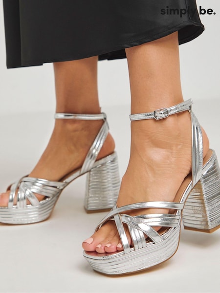 Simply Be Silver Wide Fit Feature Platform Heels (AT9345) | AED164
