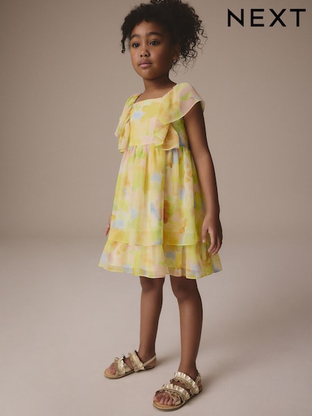 أصفر - Printed Chiffon Dress (3-16yrs) (AT9443) | ‏173 د.إ.‏ - ‏ 203‏ د.إ.