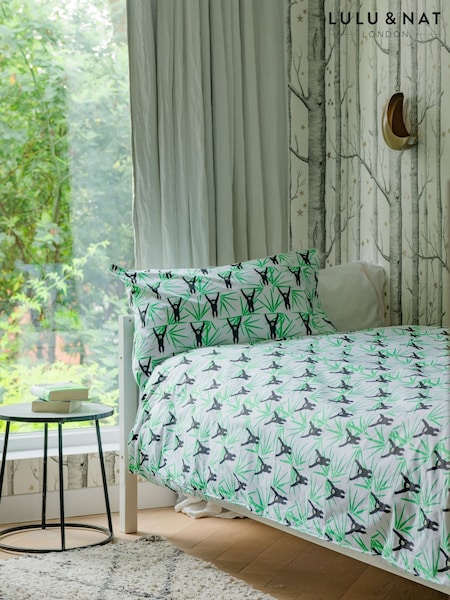 Lulu & Nat White 100% Cotton Monkey All Over Printed Bedlinen Set (AT9497) | €146